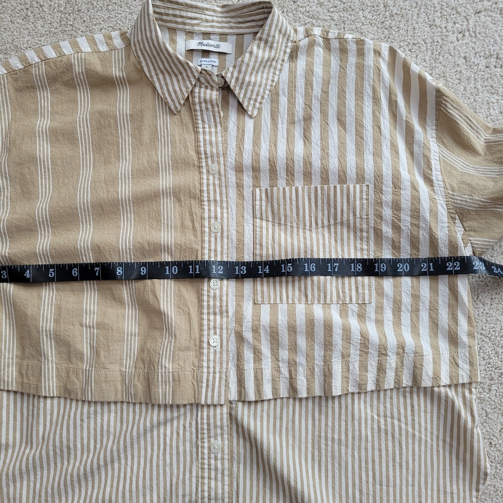 Madewell Tan White 2 in 1 Oversized Striped 100% Cotton Shirt Size S - Picture 11 of 15